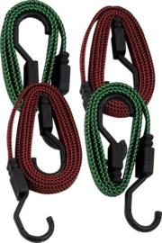 43192400 | PETEX expander set elastisch bagageband plat met J-haken, verpakt per set van 4 stuks (2x 100 cm groen + 2x 150 cm rood), breedte 18 mm, trekkracht 50 N, uittrekbaarheid 200-250 cm