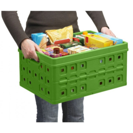 57000661 | SUNWARE Square stapelbare vouwkrat met open handgrepen, afm. 49x36x25 cm (bxdxh), draagvermogen 30 kg, inhoud 32 liter, kleur natuur-groen, gewicht 1,0 kg