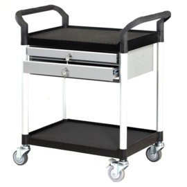 12483 | MATADOR etagewagen HX-909B-2L, zwart kunststof/aluminium,  2 etages afm. 680x450 mm (lxb), 2 afsluitbare lades, 4 zwenkwielen (2 met rem),  draagvermogen 250 kg, gewicht 18,5 kg