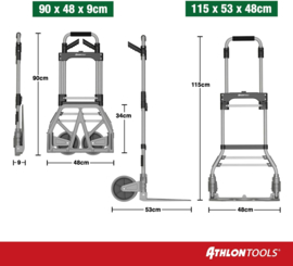 3002 | ATHLON HD inklapbare aluminium steekwagen met bagagekoorden, extra lange telescopische handgreep, laadschep 49x35 cm (bxd), draagvermogen 150 kg, gewicht 5,9 kg