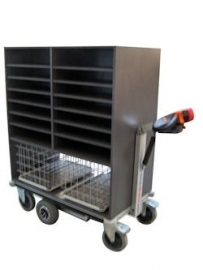 0408003 | FLEXYCART EcoLine elektrische postwagen EPW3EL, aandrijving 24Vdc/400W, 2x2 kolommen sorteerkast 985x600x1200 mm (lxbxh), laadvermogen 500 kg, fabrieksgarantie 2 jr