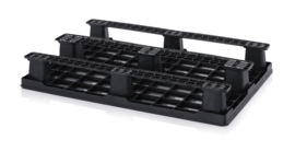 LP1208K | AUER lichtgewicht kunststof pallet met beveiligingsrand 7 mm, afm. 1200x800x160 mm (lxbxh), 3 sledes, kleur zwart RAL 9017, gewicht 6,76 kg