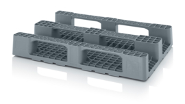 HD1210 | AUER cleanroompallet, afm. 1200x100x163 mm (lxbxh), 3 sledes staalversterkt, bovenzijde gesloten, veiligheidsrand 7 mm, draagverm. dynamisch/statisch 2500/4500 kg, hoge stelling 1500 kg, materiaal HD-PE, kleur zilvergrijs RAL 7001, gew. 20,41 kg