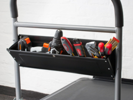898570 | MEISTER Cross Over platformwagen, stalenframe zwartgrijs, opklapbare softgrip duwbeugel, afm. 910x610x940 mm (lxbxh), laadvlak antislip met spanbandhaken, zwarte luchtbandwielen ø 215 mm, draagverm. 300 kg, gew. 20,14 kg