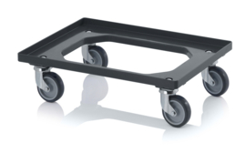 RO64-GU-7016 | AUER transportroller COMPACT voor stapelbare Eurobakken 60x40 cm/30x40 cm, 4 zwenkwielen rubber ø 10 cm ongeremd, wielvorken gegalvaniseerd, draagverm. 250 kg, kleur antracietgrijs RAL 7016, gew. 3,29 kg