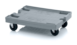 RO86-GU-BO | AUER transportroller MAXI voor stapelbare Eurobakken 80x60 cm/40x30 cm, 2 zwenkwielen + 2 bokwielen rubber ø 12,5 cm ongeremd, draagverm. 250 kg, kleur zilvergrijs, gew. 8,8 kg, fabrieksgarantie 2 jr