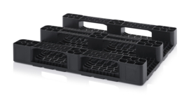 MP 1210 | AUER medium kunststof pallet met beveiligingsrand 8 mm, afm. 1200x1000x160 mm (lxbxh), 3 sledes, kleur zwart RAL 9017, gewicht  13,4 kg