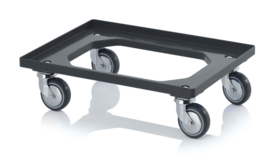 RO64-GU-FA-7016 | AUER transportroller COMPACT voor stapelbare Eurobakken 60x40 cm/30x40 cm, 4x rubber zwenkwielen met as bescherming ø 10 cm ongeremd, wielvorken gegalvaniseerd, draagverm. 250 kg, kleur antracietgrijs RAL 7016, gew. 3,70 kg