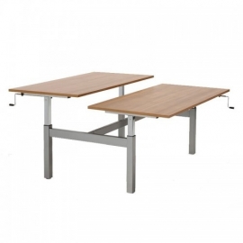 ED816 | EasyDesk zit-sta duo bureau/werktafel, handslinger hoogteverstelling traploos 620-880 mm, slag 260 mm, bladmaat (2x) 1600x800 mm (bxd), hefvermogen 100 kg per tafel