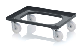 RO64-PA-7016 | AUER transportroller COMPACT voor stapelbare Eurobakken 60x40 cm/30x40 cm, 4 zwenkwielen polyamide ø 10 cm ongeremd, wielvorken gegalvaniseerd, draagverm. 250 kg, kleur blauw RAL 5015, gew. 3,90 kg