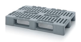 H1 | AUER hygiënepallet met beveiligingsrand 9 mm, bovenzijde geperforeerd, afm. 1200x800x160 mm, 3 sledes gelast, kleur zilvergrijs RAL 7001, gewicht 18 kg