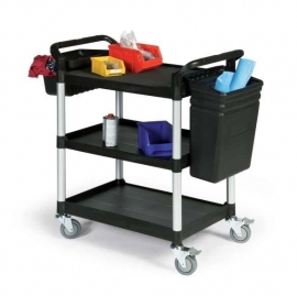 12480 | MATADOR etagewagen HX-808A, zwart kunststof/aluminium, 3 etages afm. 680x450 mm (lxb), 4 zwenkwielen (2 met rem), draagvermogen 250 kg, gewicht 11,5 kg