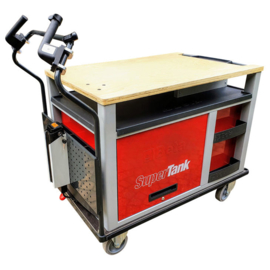0404001E | ERGOTRUCK e-transporter incl. gereedschap/werkbankopbouw met houtenwerkblad, 10 laden, afsluitbare kastruimte, laadvermogen 500 kg