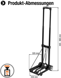 20011 | DEMA opvouwbare multi-trolley met telescopische greep en elastische spanband met bevestigingshaak, draagvermogen 45 kg, compact opgevouwen 23x44 cm, gewicht 1,7 kg