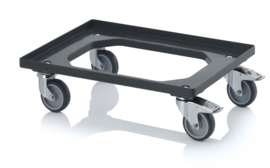 RO64-GU-FE-7016 | AUER transportroller COMPACT voor stapelbare Eurobakken 60x40 cm/30x40 cm, 4 zwenkwielen, rubber ø 10 cm, 2x geremd, wielvorken gegalvaniseerd, draagverm. 250 kg, kleur antracietgrijs RAL 7016, gew. 4,50 kg