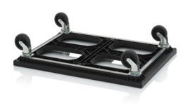 ESD-RO86 | AUER ESD-transportroller MAXI voor stapelbare ESD-Eurobakken 80x60 cm/40x30 cm, 4 zwenkwielen ESD rubber ø 12,5 cm ongeremd, wielvorken gegalvaniseerd, draagverm. 250 kg, kleur zwart, gew.  11,02 kg