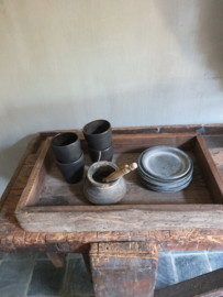 Stoere zware oud houten tray dienblad