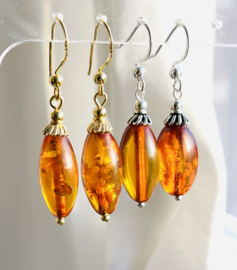 Amber (Barnsteen) oorbellen L, zilver of vermeil