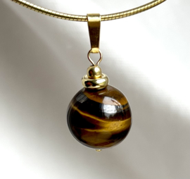 Tijgeroog hanger 2,8 cm, bol, echt vermeil - echt Tijgeroog