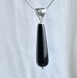 Onyx hanger 5 cm Art Deco pegel, echt zilver - edelsteen