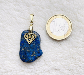 Lapis Lazuli hanger met hartje - goud op zilver/edelsteen