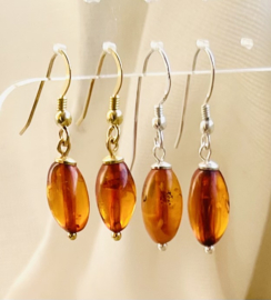 Amber (Barnsteen) oorbellen M, zilver of vermeil