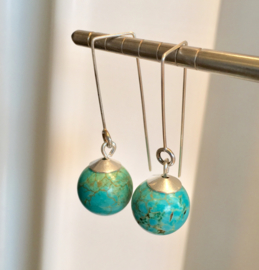 Turquoise oorbellen, echt zilver - edelsteen