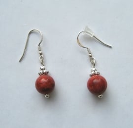 Koraal, rood oorbellen I, echt zilver en edelsteen, 2 of 3 cm