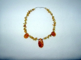 Amber (Barnsteen)-Citrien collier - Echt zilver, echte edelstenen