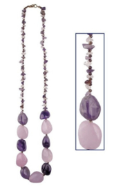 Amethyst-Rozenkwarts collier, echte edelstenen