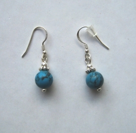 Turquoise oorbellen I, echt zilver en edelsteen, 2 of 3 cm