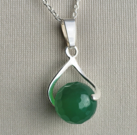 Jade, groene hanger 2,5cm, echt zilver, 10mm bol facet