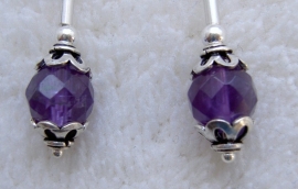 Amethyst facet, oorstekers lang - Echt zilver