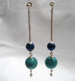 Lapiz Lasuli-Turquoise, oorsteker hangers - Echt zilver en edelstenen