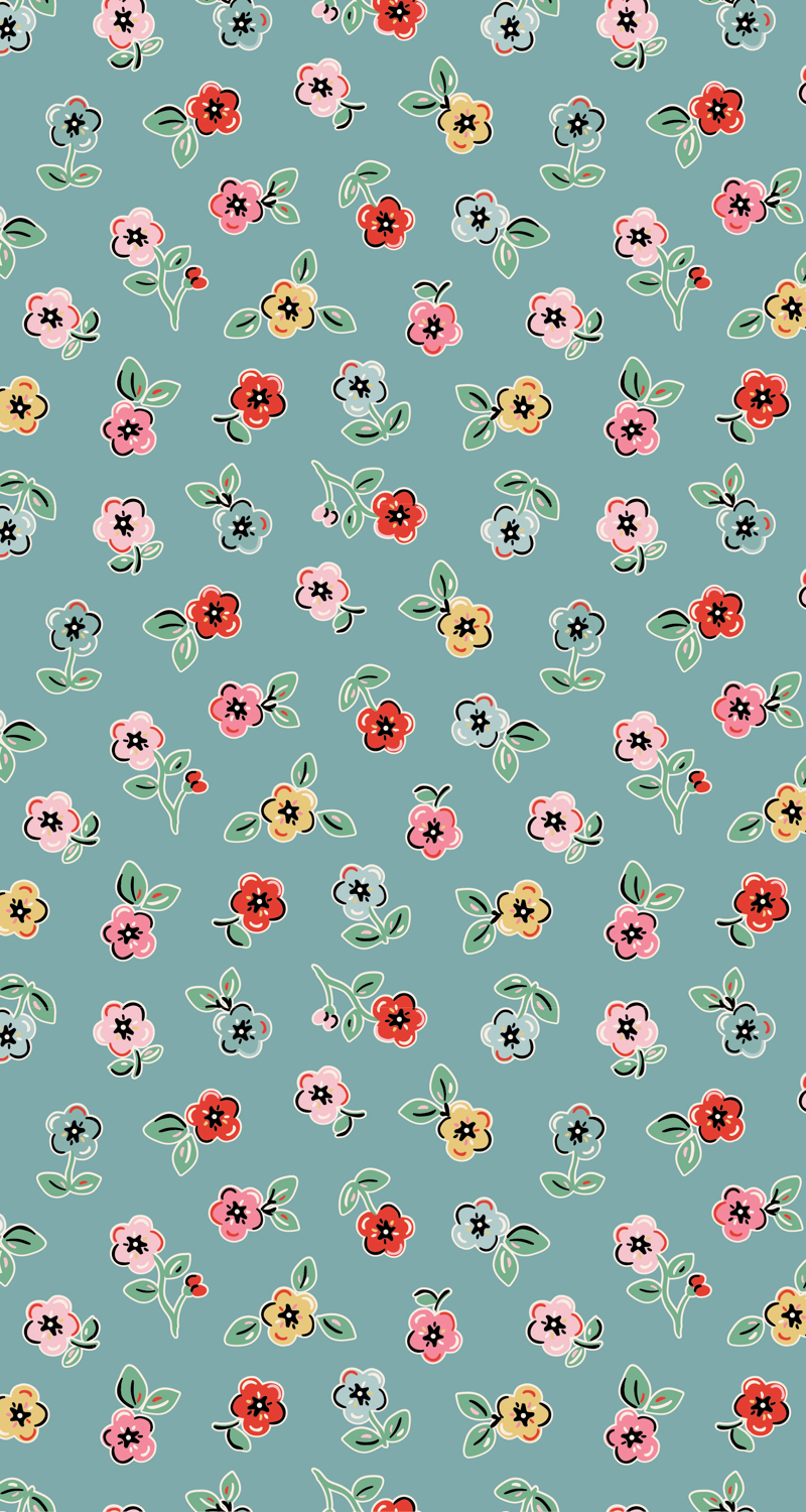 Poppie Cotton / Home Sweet Home - Cheery Florals - Blue