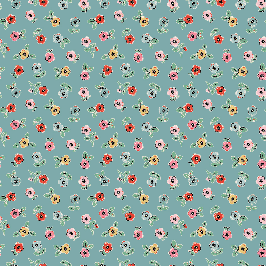 Poppie Cotton / Home Sweet Home - Cheery Florals - Blue