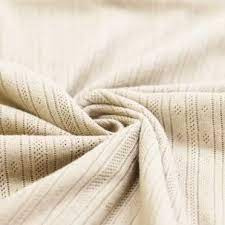 Pointelle Katoen Jersey Stof Ajour Strepen "Naturel Beige" Oko-Tex Nieuw!