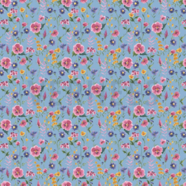 Poppy Flower Field Sky Blue GOTS Jersey Digital Neu!