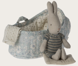 Maileg Rabbit in carry cot, Micro Dark Blue 16-1023-10