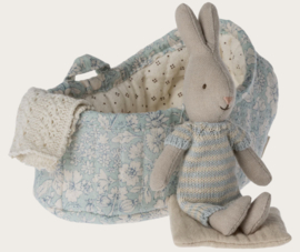 Maileg Rabbit in carry cot, Micro Light Blue 16-1023-10