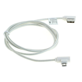 USB naar Micro-USB datakabel haakse stekkers nylon gevlochten  1,0m Wit