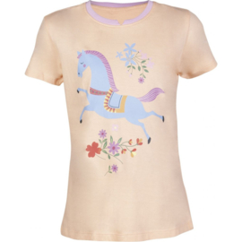 tshirt flower pony kleur abrikoos vanaf maat 98 t/m 140