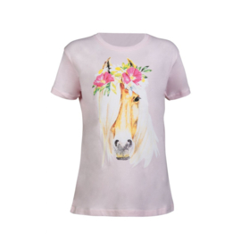 kinder tshirt flower horse lichtrose maat 110 t/m  164