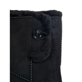 Davos Button allweather laarsje/stalschoen Fur met sierknoop waterdicht met bontrandje zwart