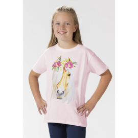 kinder tshirt flower horse lichtrose maat 110 t/m  164