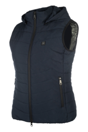 Bodywarmer blauw met verwarming, met afneembare capuchon (met powerbank)