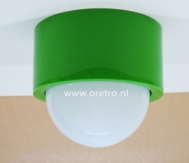 Plafondlamp glasbol en groene houder