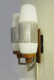 Wandlamp hout met 2 glas '50