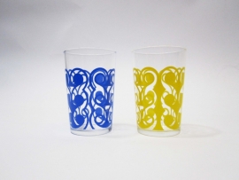 Drinkglas retro geel en blauw