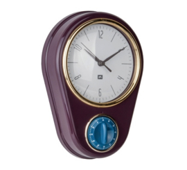 Wandklok met timer aubergine